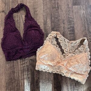 Lace Bralette Duo - Purple and Cream